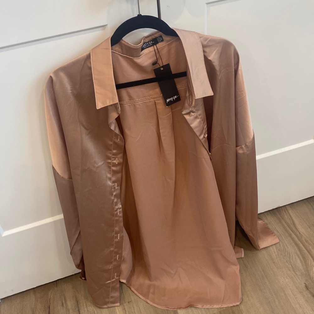 Blush Silk Collared Button Down